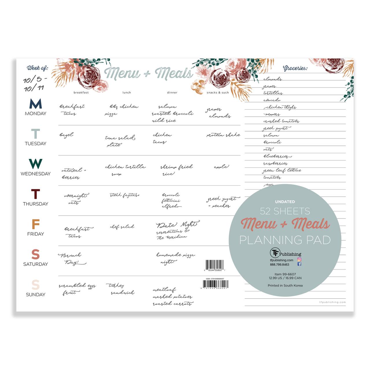 TF Publishing Floral Weekly Meal Planning Pad